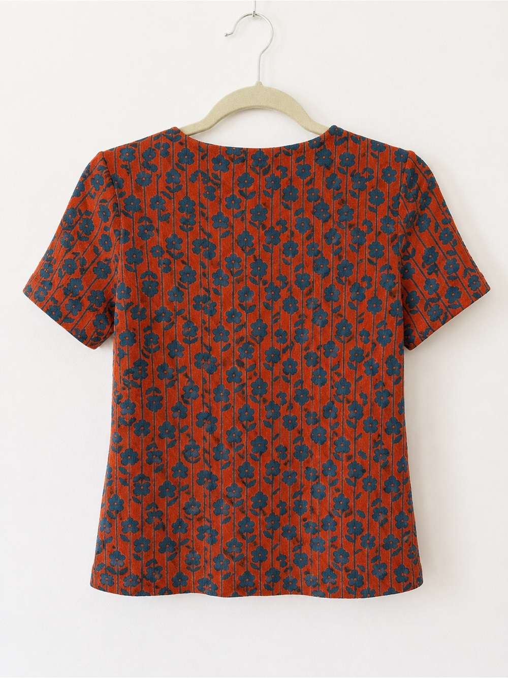 Floral Rust Button-Front Wrap Top - Picture 2 of 3